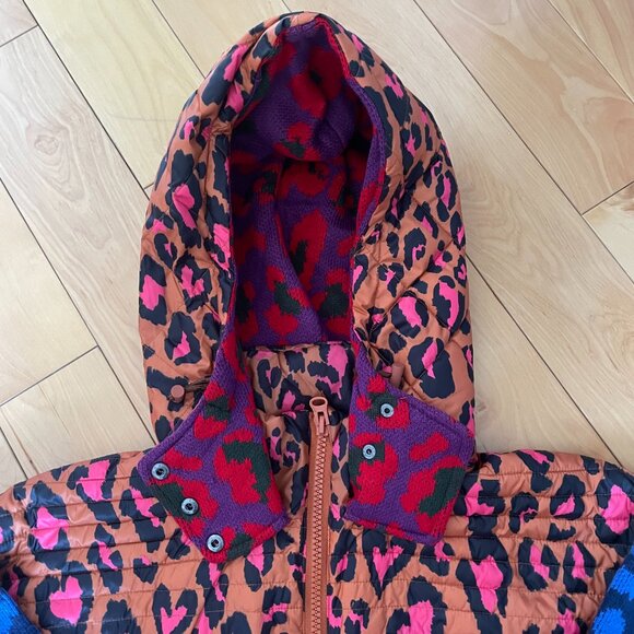 Colourful Leopard-Print Farm Rio Hooded Cropped Puffer Jacket in size Medium - Picture 13 of 14